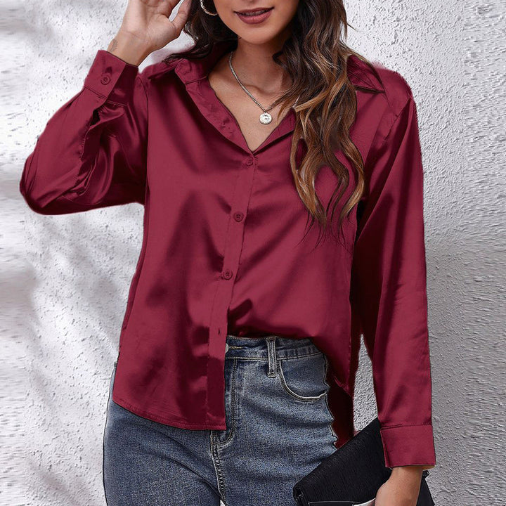 W&W Mode | einfarbiges Langarmshirt aus Satinimitatseide für Damen