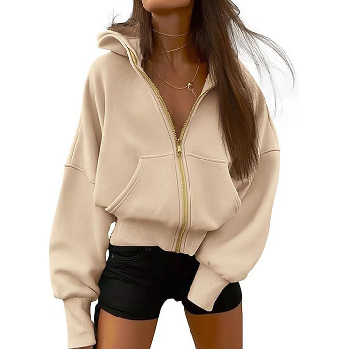 W&W Mode | geschnittene Damen-Trainingsjacke mit Reißverschluss und Kapuze