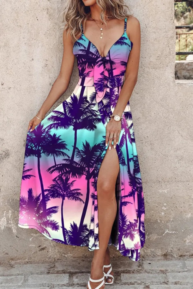 W&W Mode | Lässige Print Halter Spaghetti Träger Lange Kleider
