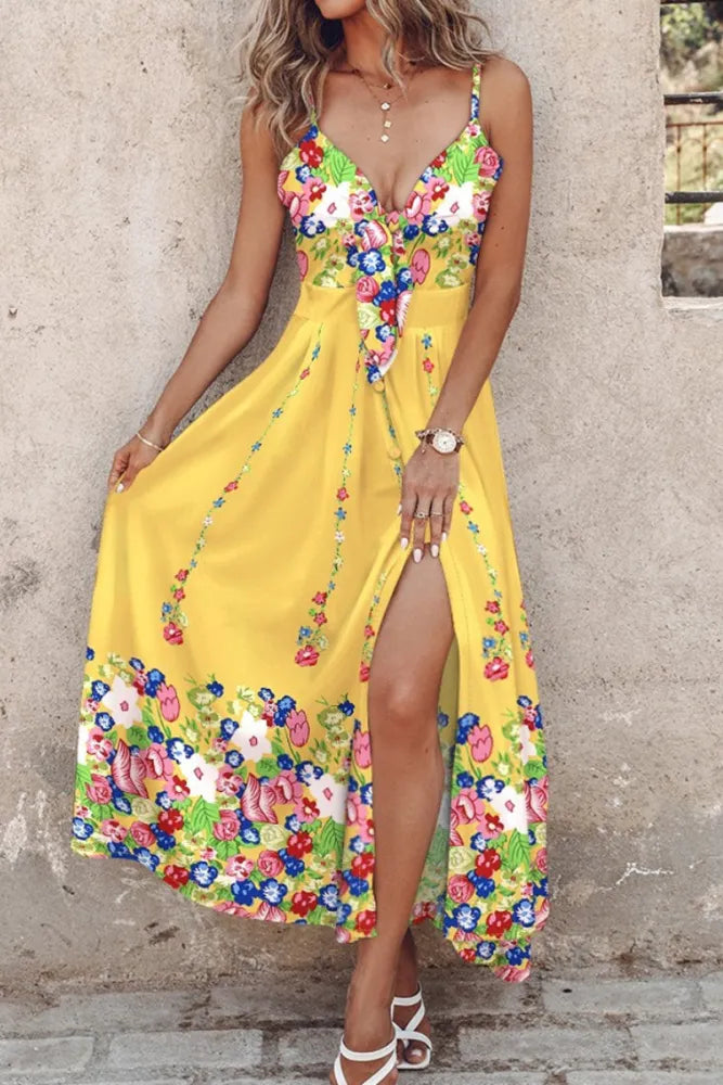 W&W Mode | Lässige Print Halter Spaghetti Träger Lange Kleider