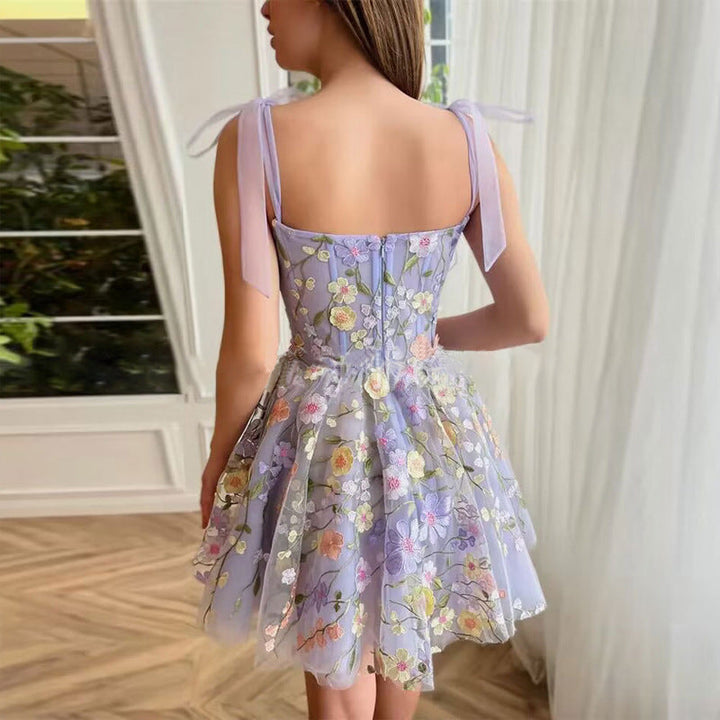 W&W Mode | Ärmelloses Kleid mit Schleifen und Blumenmuster Sommerkleid
