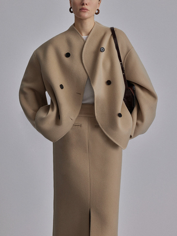 Damen kurze Jacke mit doppelter Knopfleiste und lässiger Passform