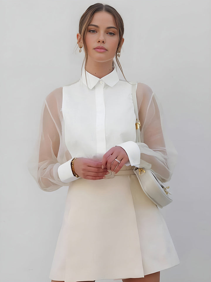 W&W Mode | Semi Transparente Puffärmel Organza Bluse