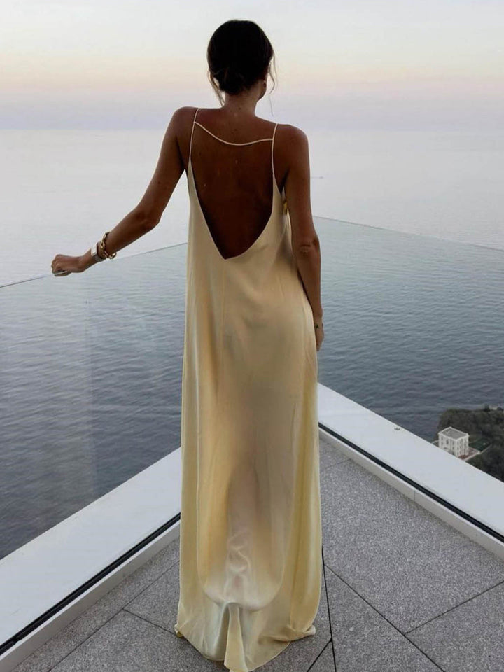 Damen-Maxikleid mit Spaghettiträgern und ärmellosem Schnitt