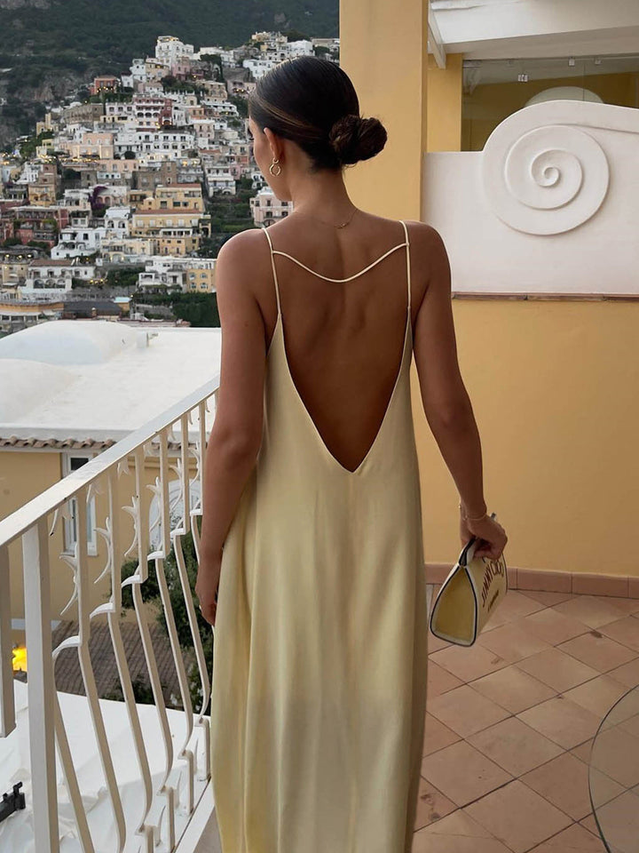Damen-Maxikleid mit Spaghettiträgern und ärmellosem Schnitt
