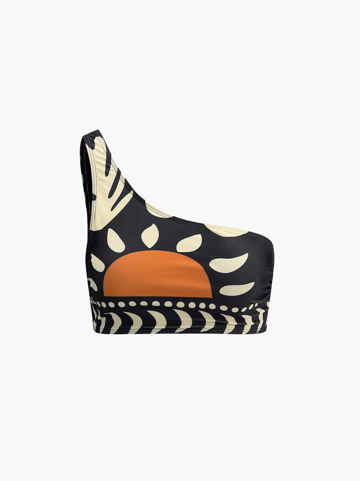 W&W Mode | Bikini Satz Asymmetrischer Hals Hoch Geschnitten Vogelprint Bademode
