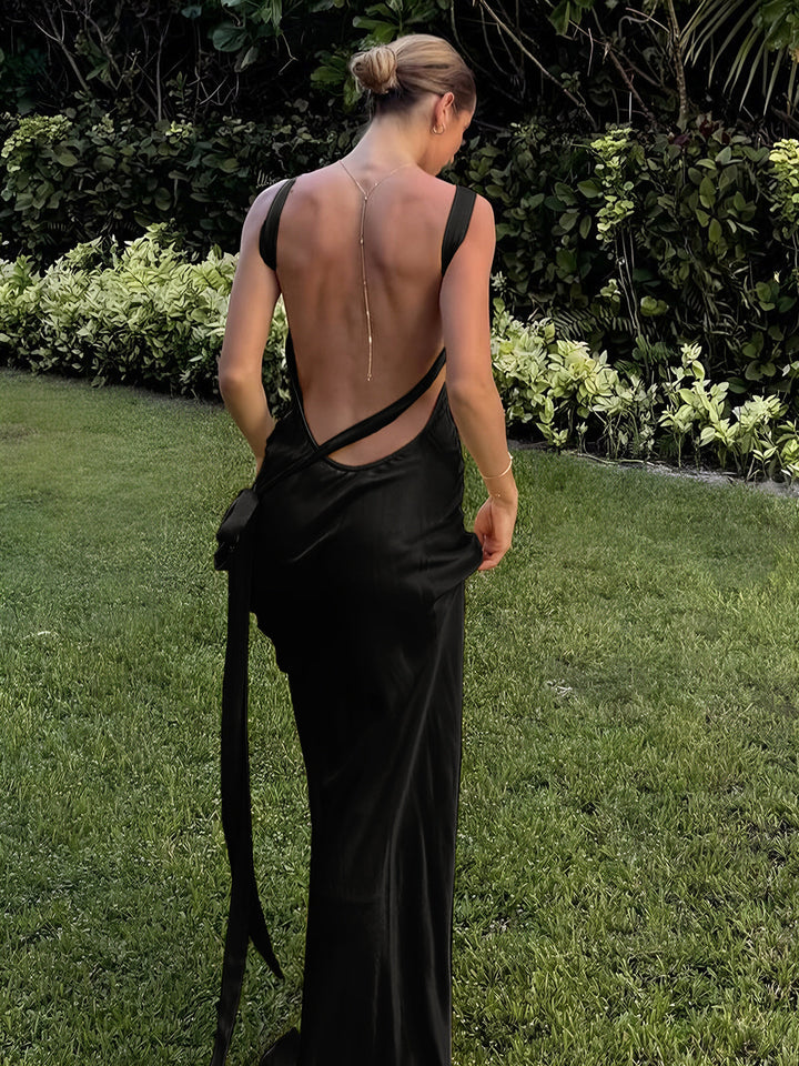 W&W Mode | Halbtransparentes Satin Asymmetrisches Ein Schulter Langkleid