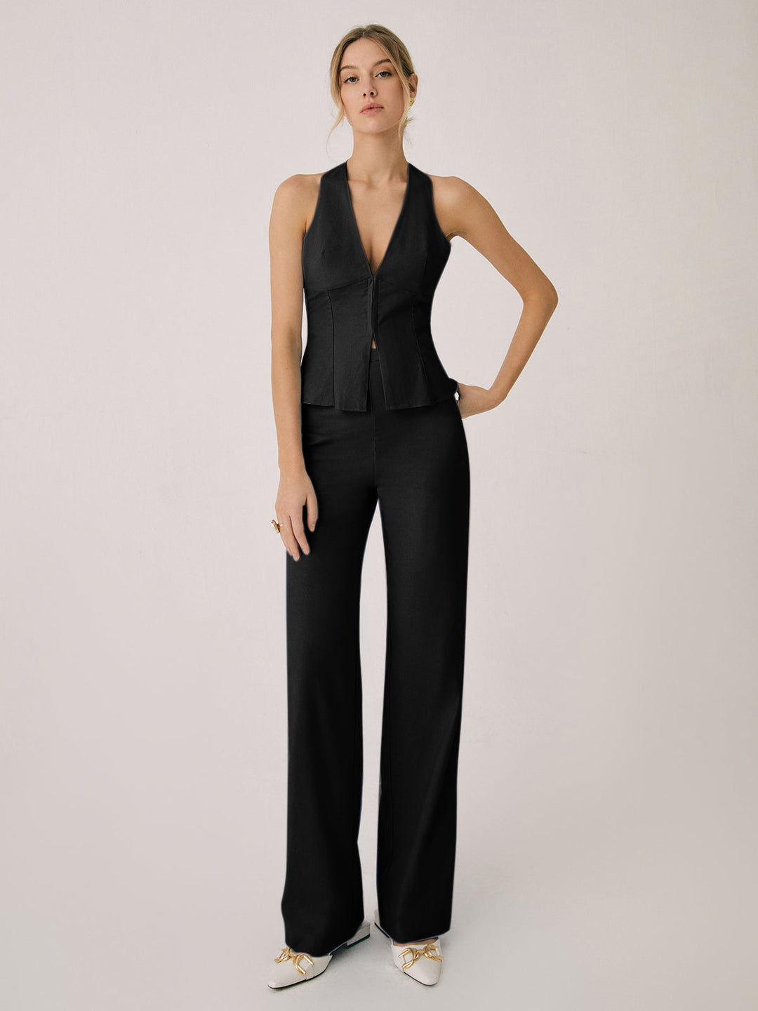 W&W Mode | Elegantes Zweiteiliges Satz Mit Weste & Weitbein Hose