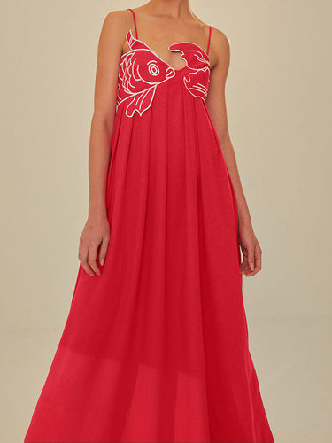 W&W Mode | Besticktes Fisch Halbtransparentes Cami Kleid