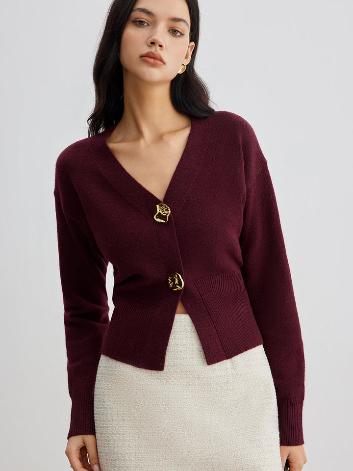 W&W Mode | Eleganter Metallknopf Kurzer Strickjacke
