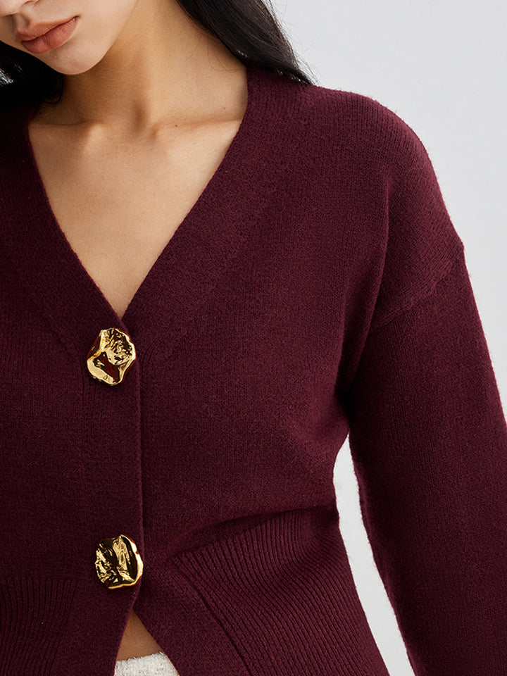 W&W Mode | Eleganter Metallknopf Kurzer Strickjacke