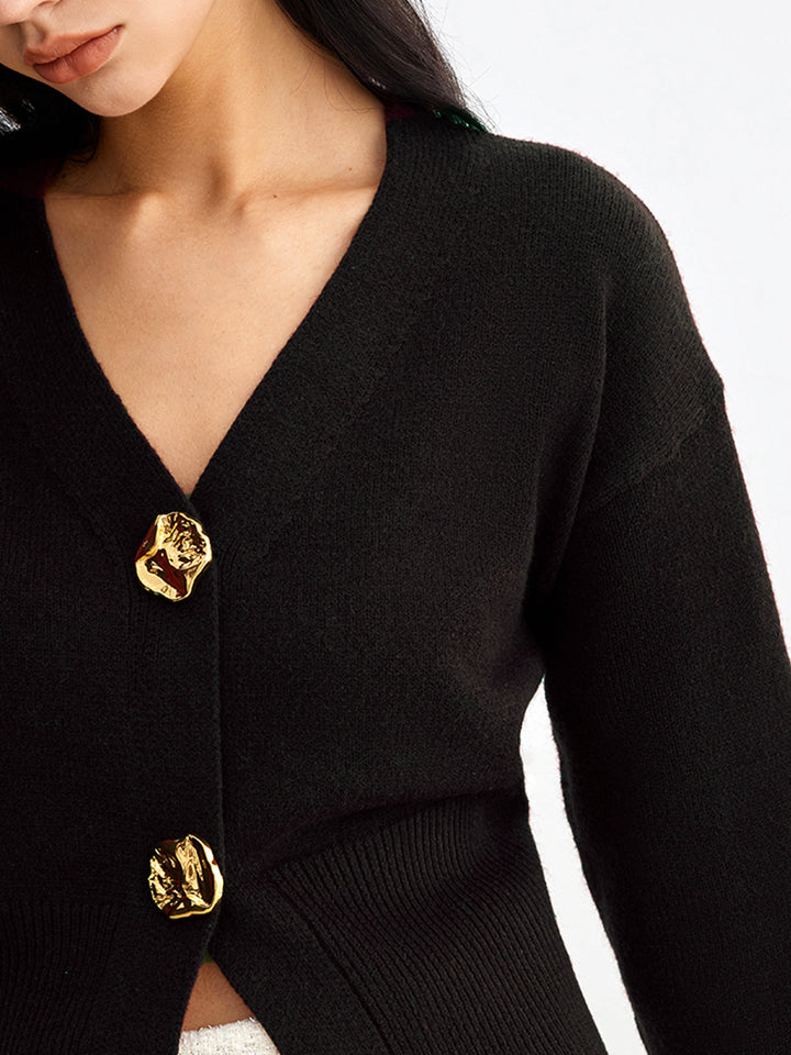 W&W Mode | Eleganter Metallknopf Kurzer Strickjacke