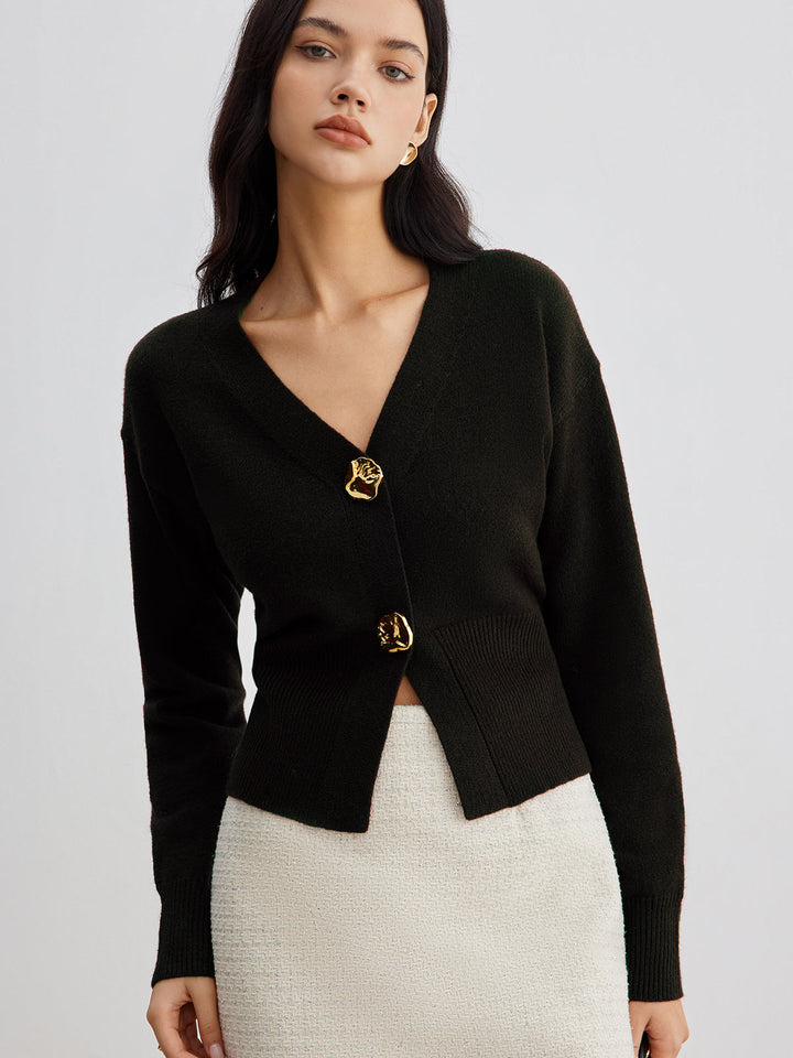 W&W Mode | Eleganter Metallknopf Kurzer Strickjacke