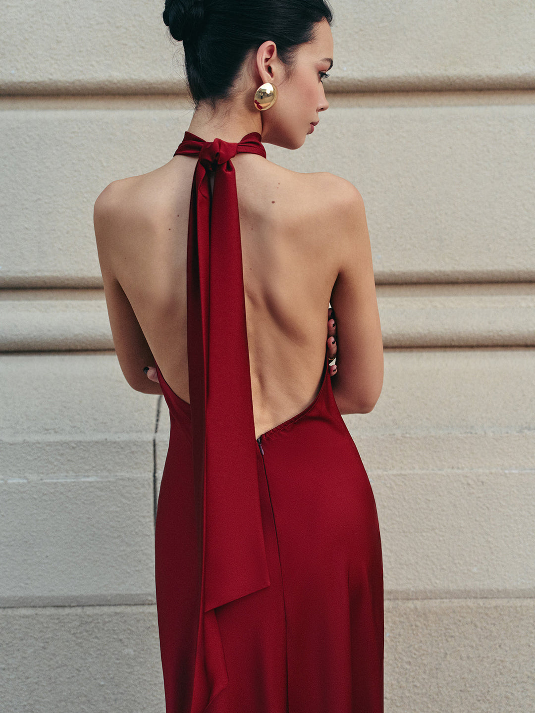 W&W Mode | Offene Rücken Satin Halter Kleid