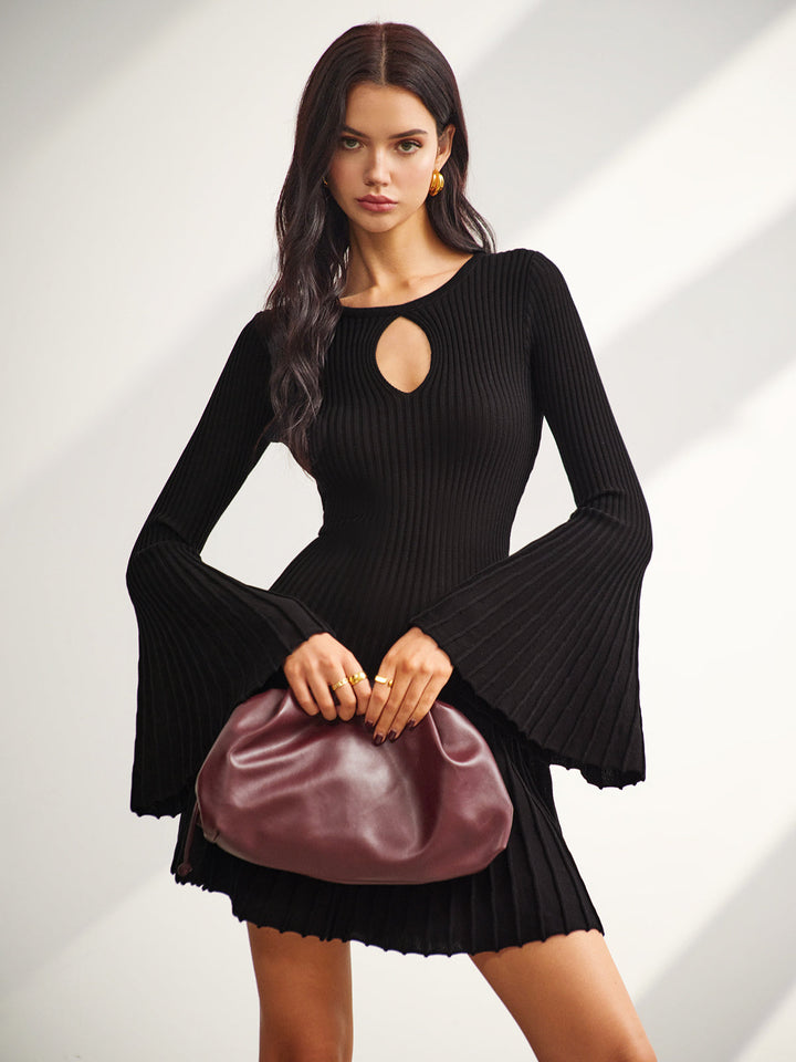 W&W Mode | Schlüsselloch Ausschnitt Glockenärmel Pullover Kleid