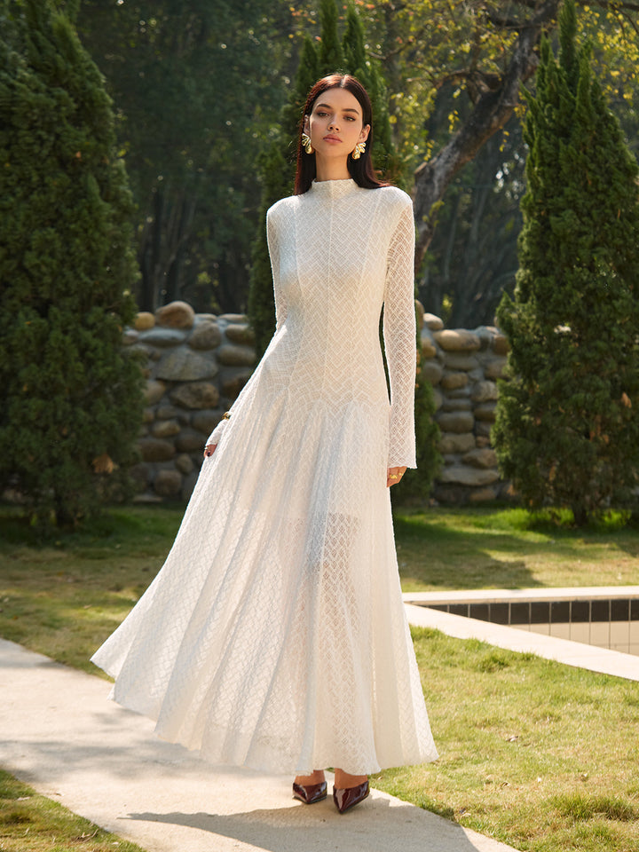 W&W Mode | Semi Sheer Gesäßausschnitt Spitze Fließendes Langes Kleid