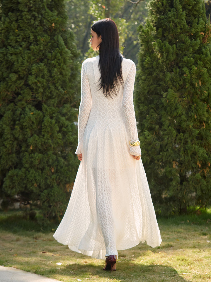 W&W Mode | Semi Sheer Gesäßausschnitt Spitze Fließendes Langes Kleid