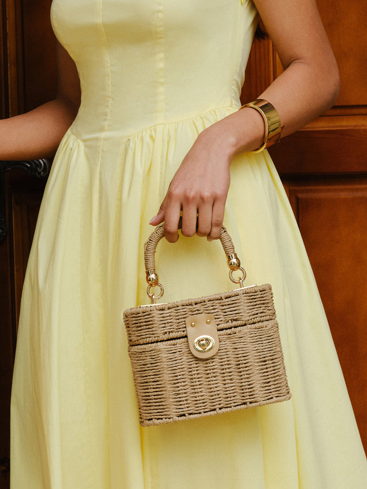W&W Mode | Geflochtene Rattan Box Tasche Mit Drehverschluss