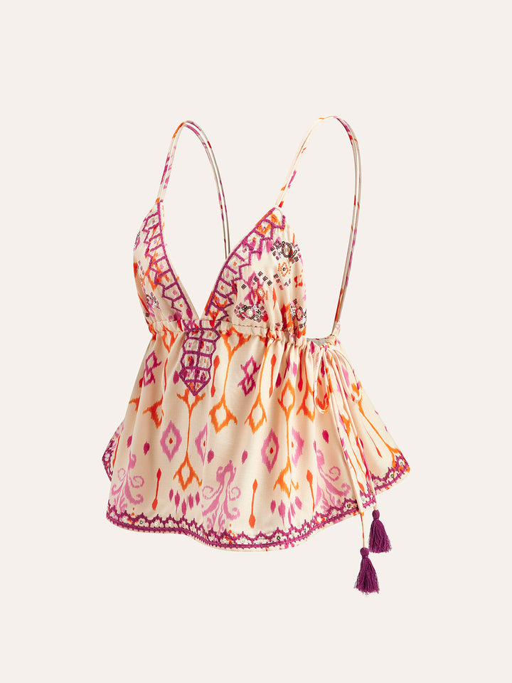 W&W Mode | Bestickte Boho Quastenbinder Cami Top
