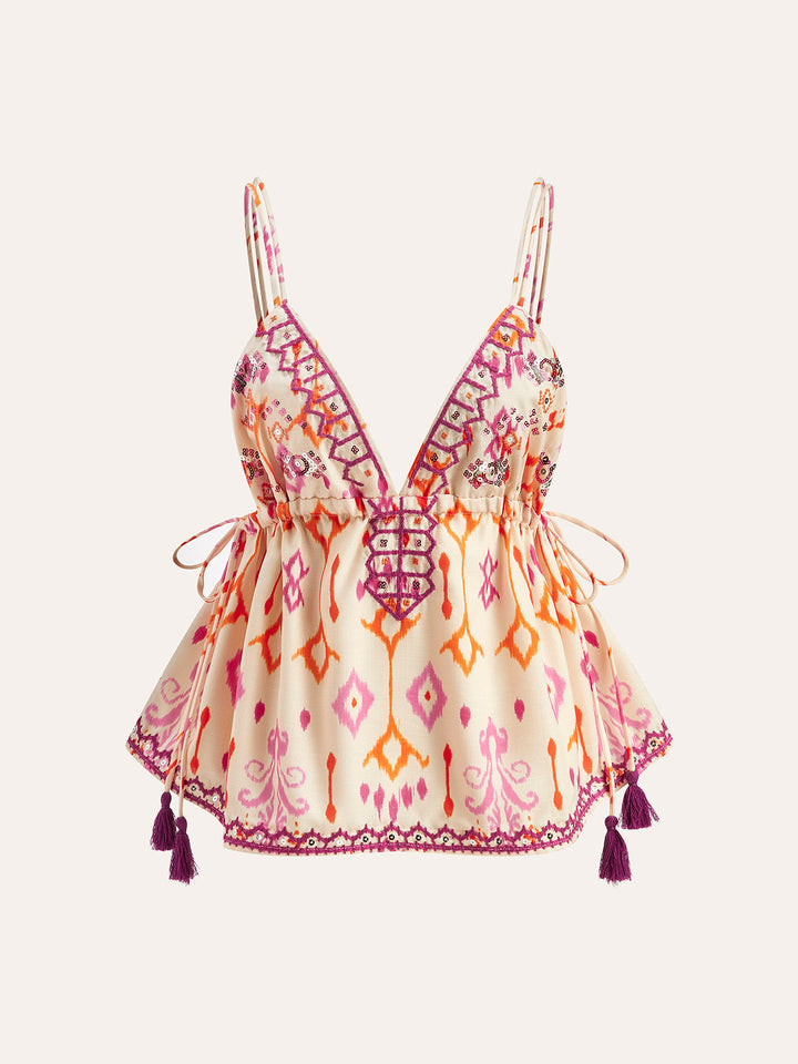 W&W Mode | Bestickte Boho Quastenbinder Cami Top