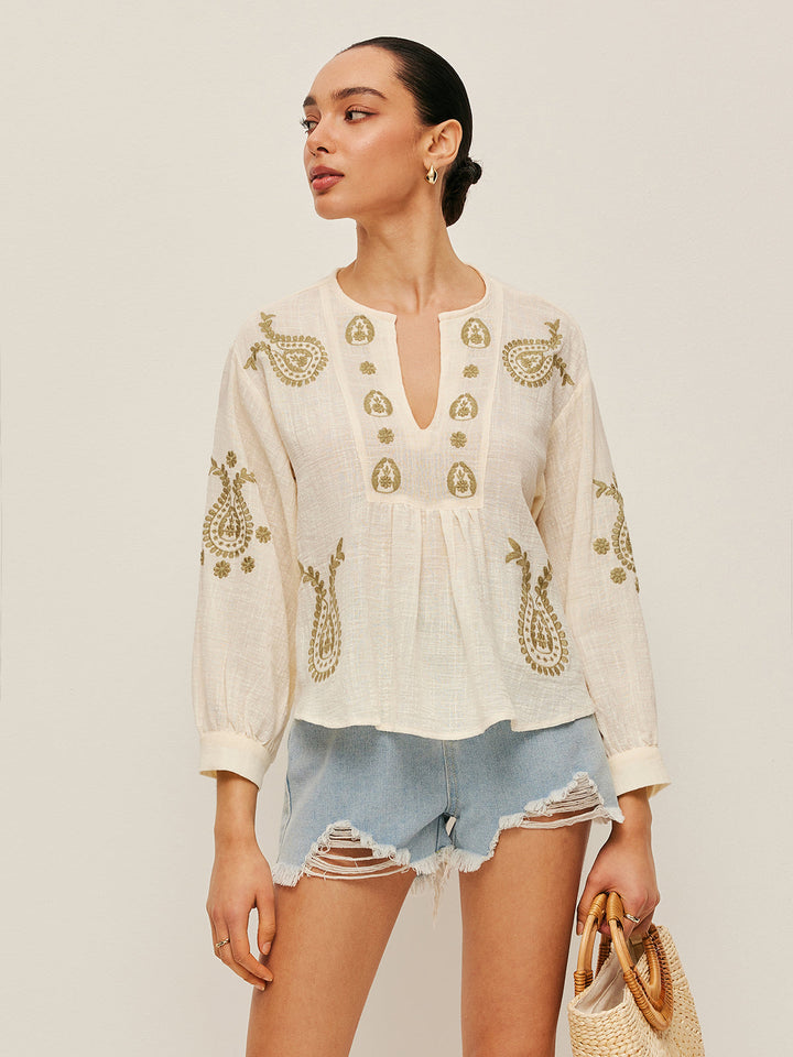 W&W Mode | Boho Gestickte Bluse