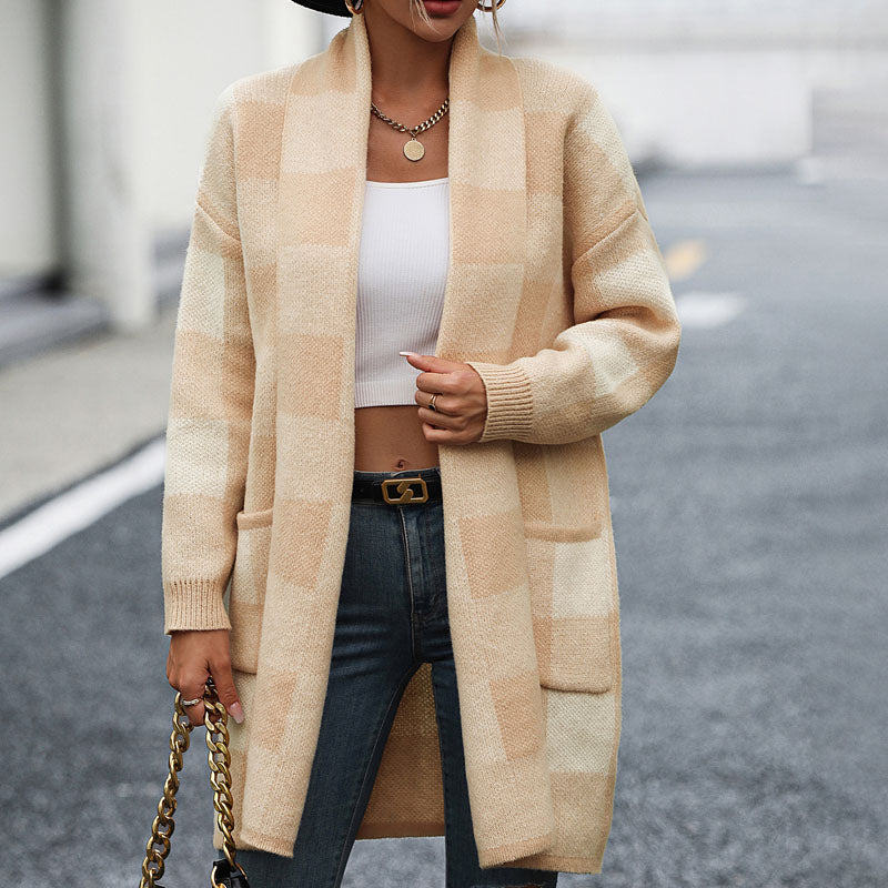 W&W Mode | Lässige Karierte Strickjacke