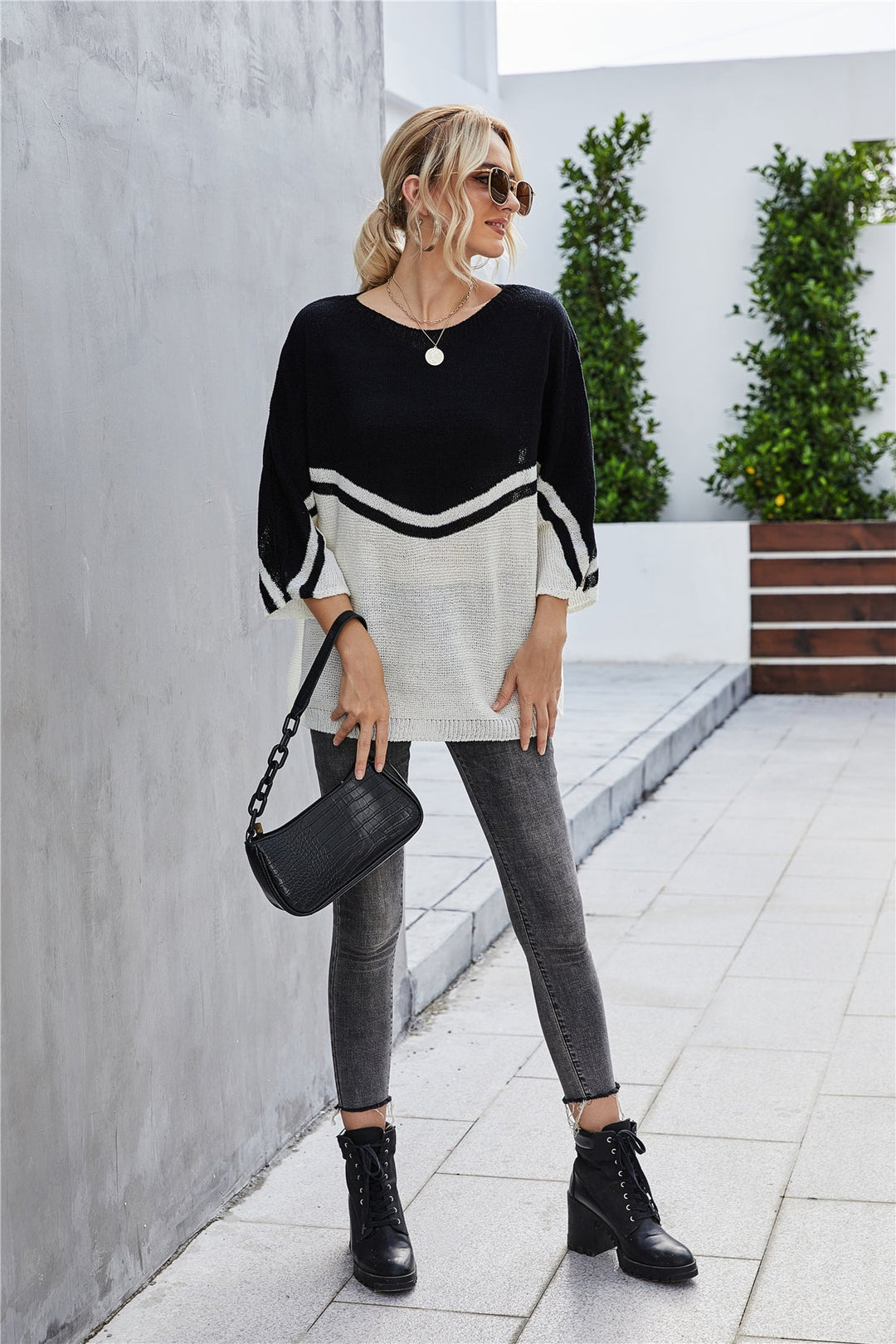 W&W Mode Strick Große Größe Fledermausärmel Strickpullover