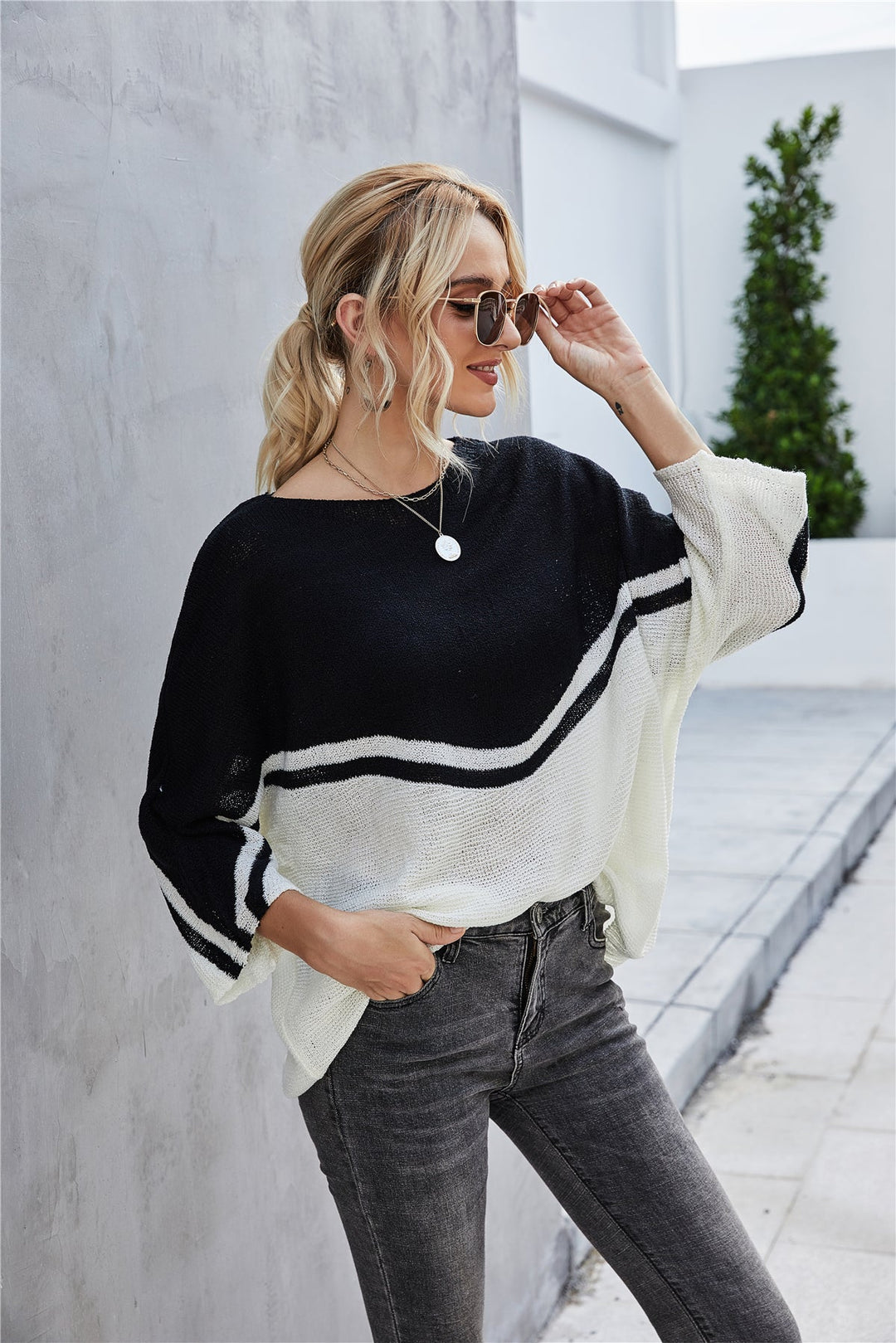 W&W Mode Strick Große Größe Fledermausärmel Strickpullover