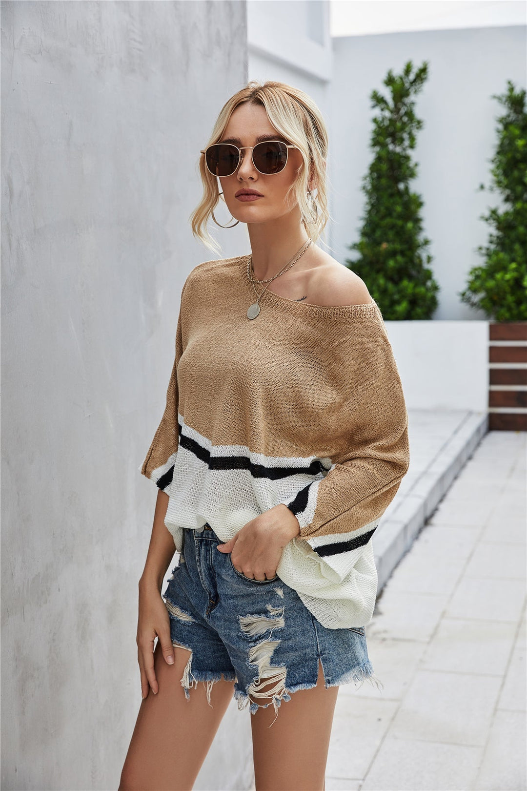 W&W Mode Strick Große Größe Fledermausärmel Strickpullover