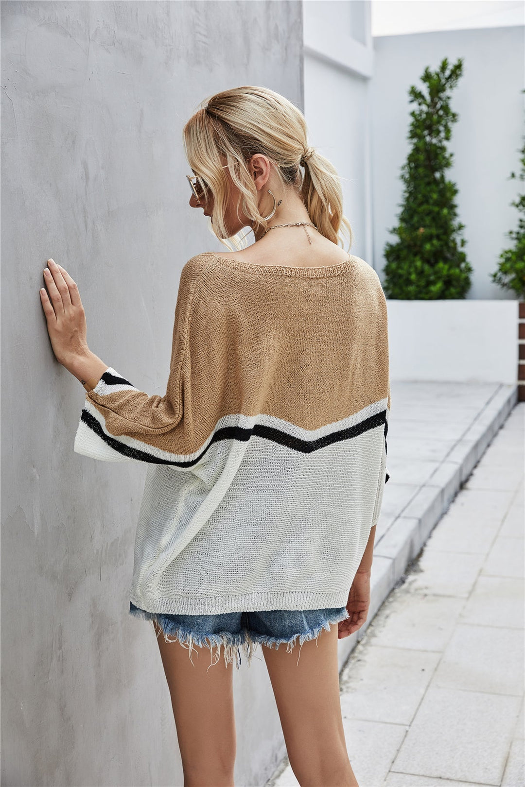 W&W Mode Strick Große Größe Fledermausärmel Strickpullover