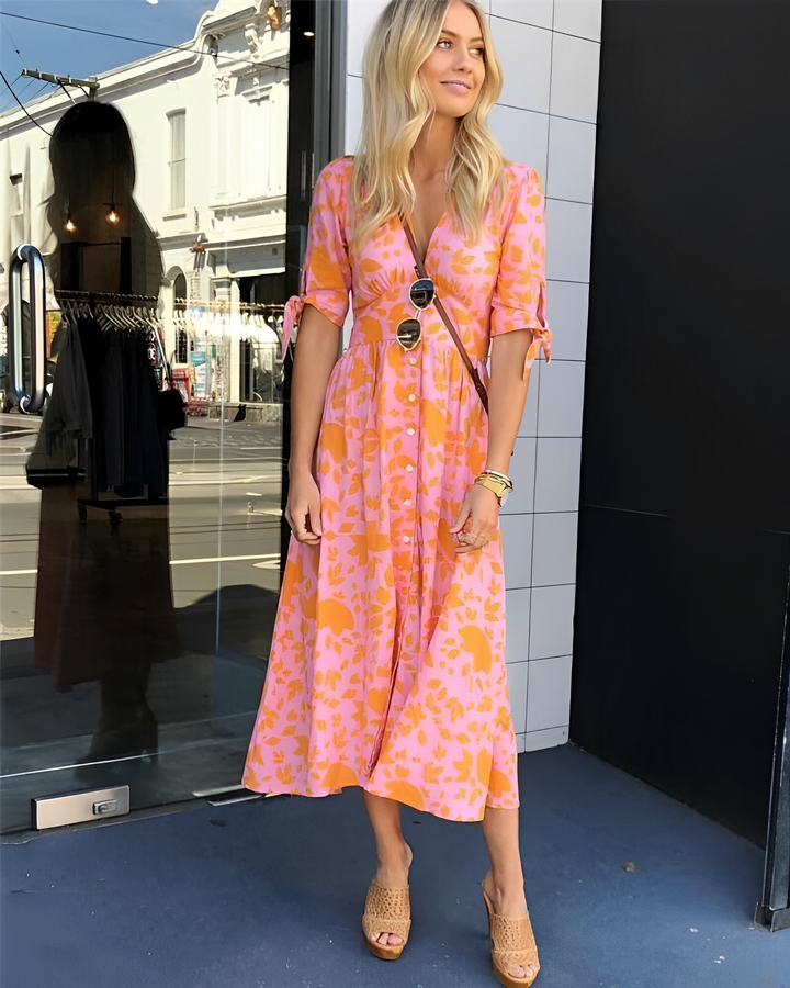 W&W Mode | Elegantes Oranges Kleid Mit Muster