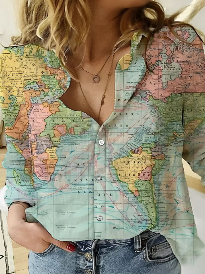 W&W Mode | Globe Weltkarte Bedrucktes Shirt
