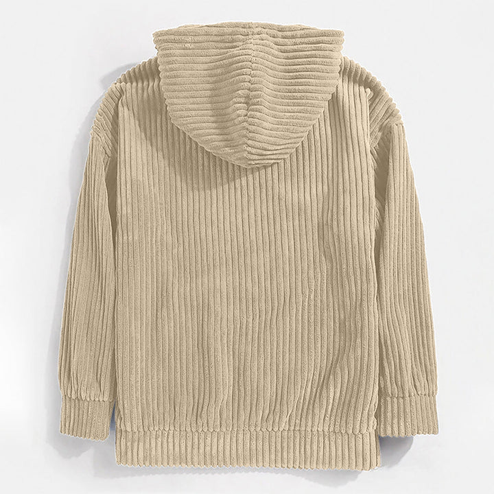 Rückseite schlichtes Design eines weichen und modernen beigen Hoodies