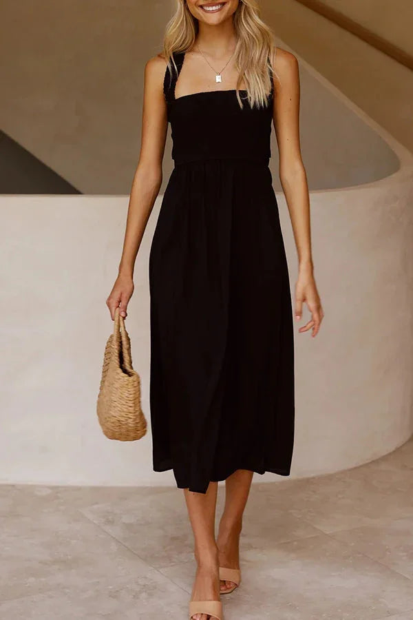 W&W Mode | Midi Kleid mit Taschen und gekreuzten Rüschen auf dem Rücken