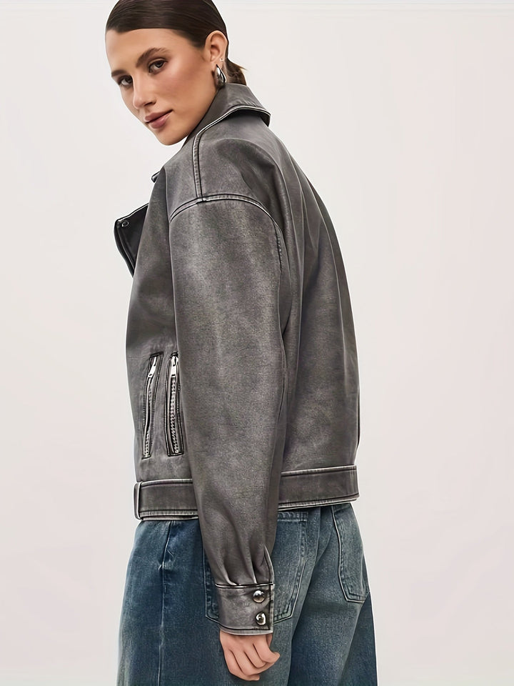 W&W Mode | Damen Oversize Lederjacke mit Gürtel