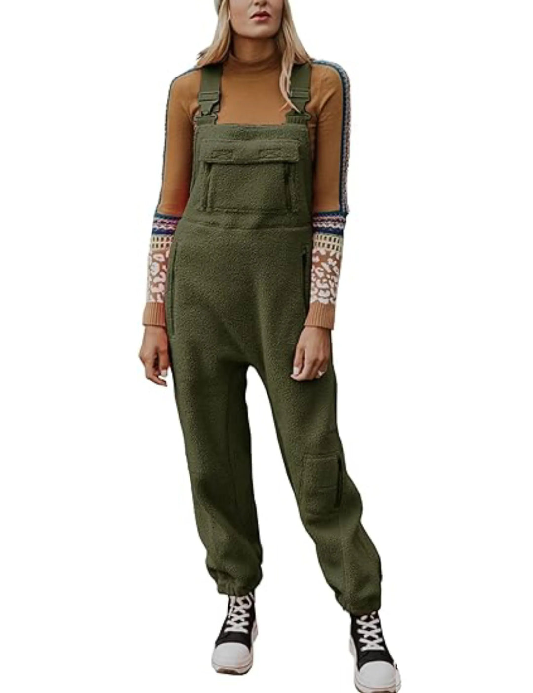 Damen Latzhose aus warmem Polarfleece mit verstellbaren Trägern