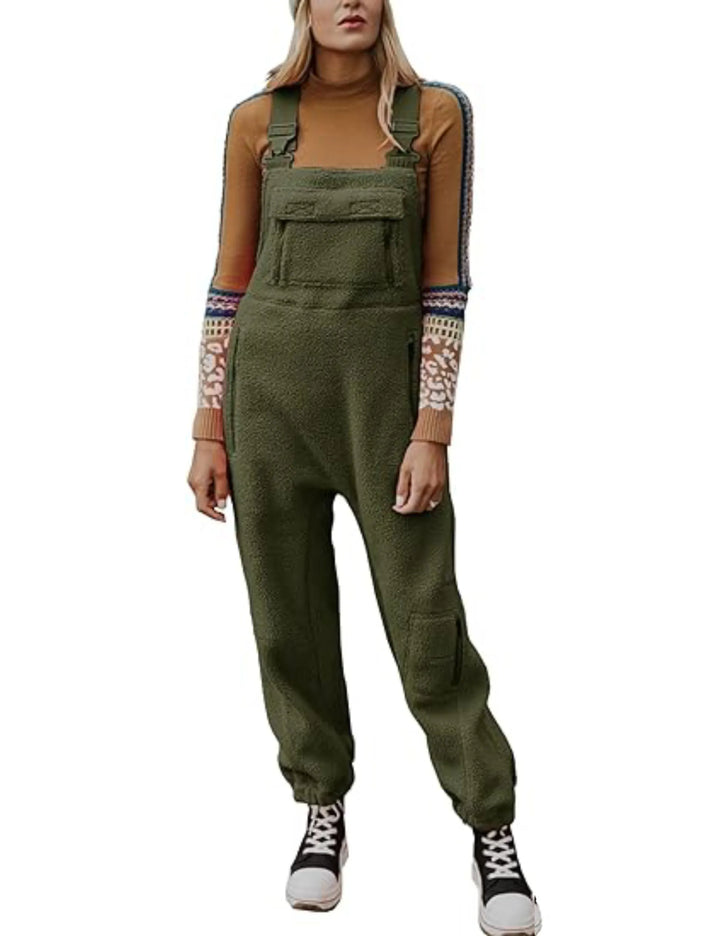 Damen Latzhose aus warmem Polarfleece mit verstellbaren Trägern
