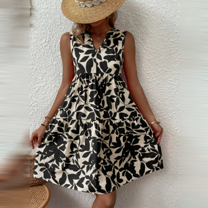 W&W Mode | Kleid Ärmellos Boho Stil V-Ausschnitt Lockere Passform Leicht und Atmungsaktiv