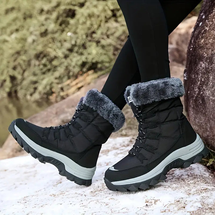 W&W Mode | Winterstiefel für Damen - warme, rutschfeste schwarze Schneestiefel