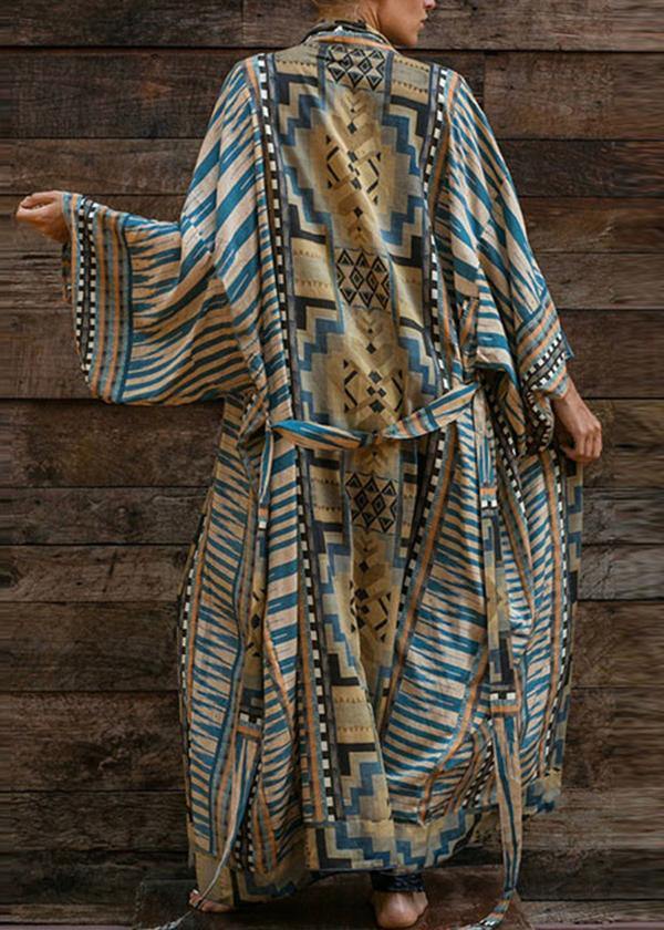W&W Mode | Blauer Geometrischer Druck Kimono Bademantel