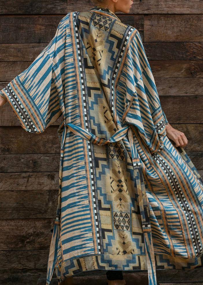 W&W Mode | Blauer Geometrischer Druck Kimono Bademantel