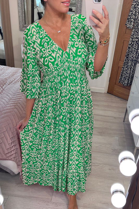 W&W Mode | Kleid V-Ausschnitt Halbe Ärmel Maxikleid Freizeitkleid