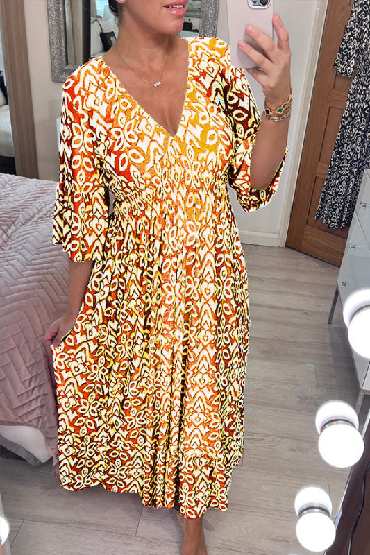 W&W Mode | Kleid V-Ausschnitt Halbe Ärmel Maxikleid Freizeitkleid