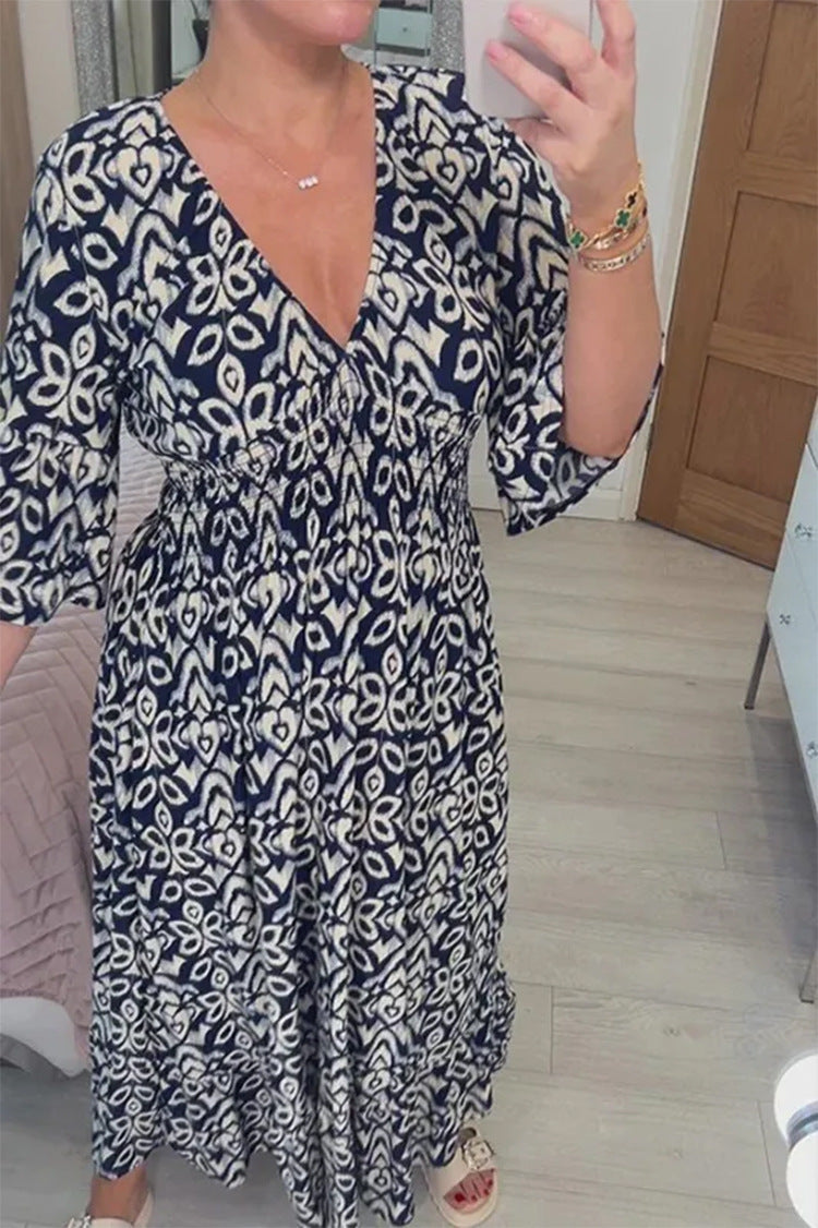W&W Mode | Kleid V-Ausschnitt Halbe Ärmel Maxikleid Freizeitkleid