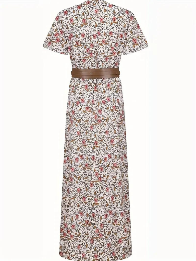 Damen-Sommermaxikleid mit kurzen Ärmeln und Taillengürtel