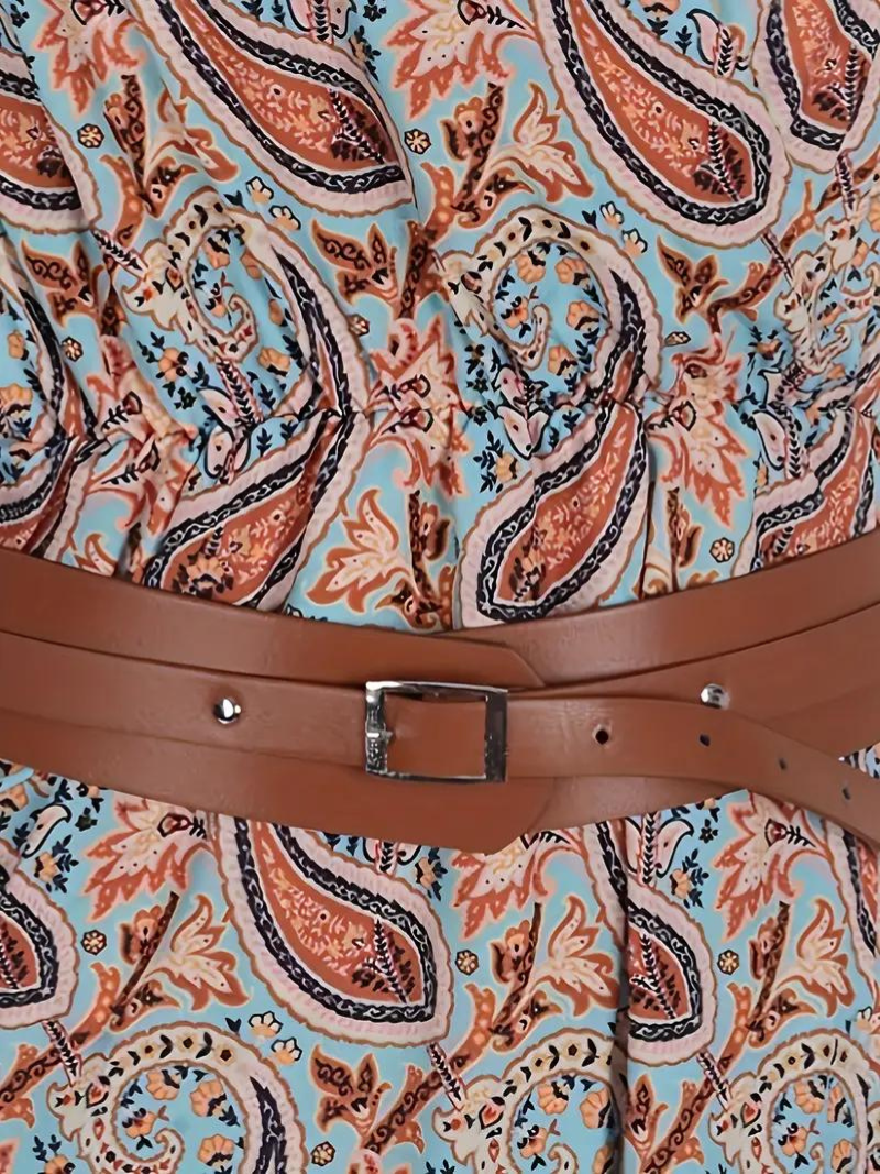 Damen-Sommermaxikleid mit kurzen Ärmeln und Taillengürtel