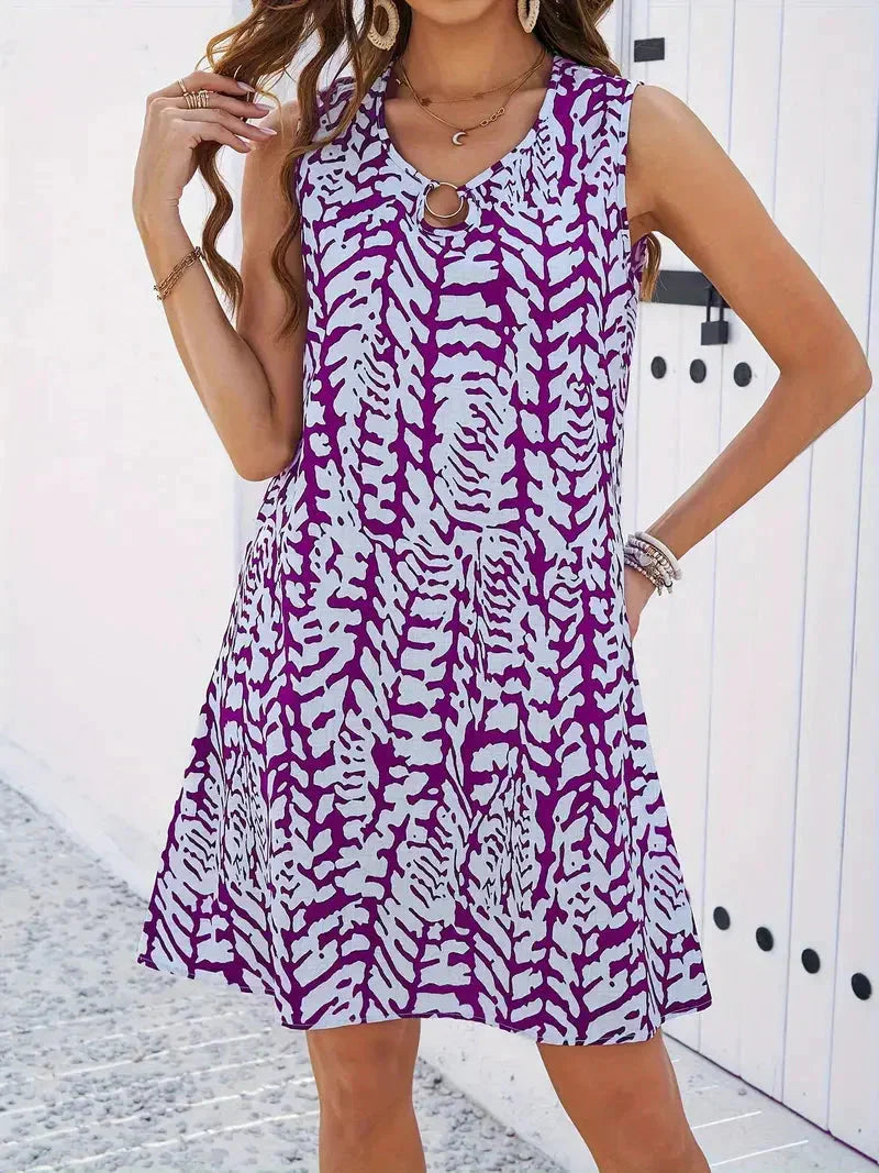 Damen-Sommerkleid mit Druck und ärmellosem Schnitt