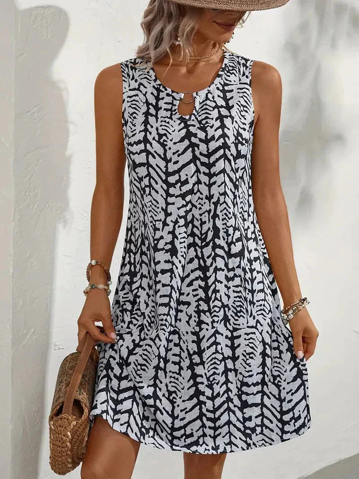 Damen-Sommerkleid mit Druck und ärmellosem Schnitt