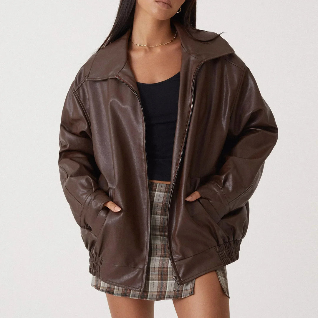 W&W Mode | Moderne Oversized Lederjacke für Damen