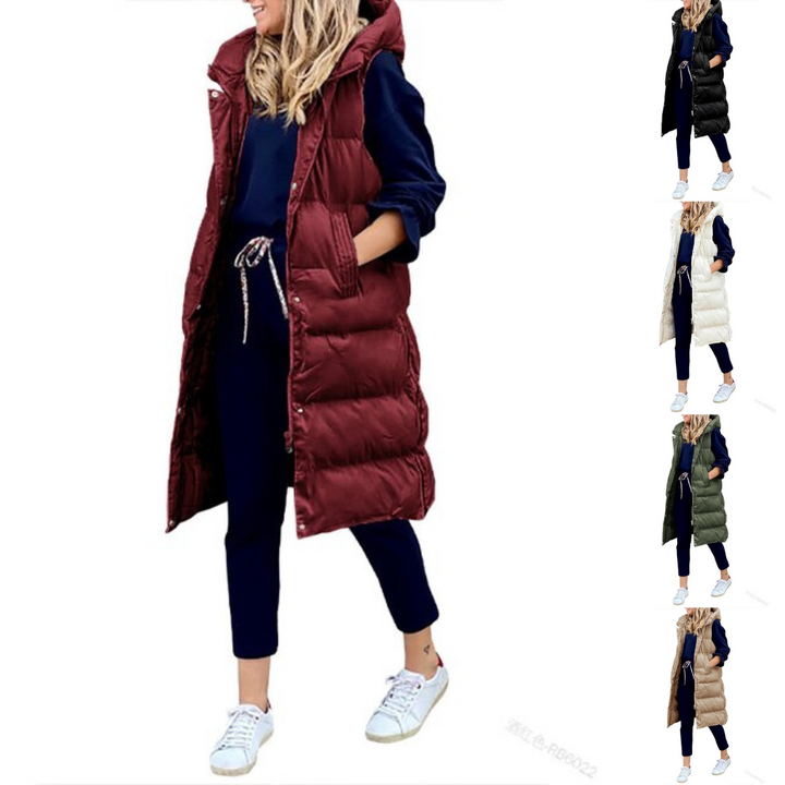 Siena Faye | Weste Baumwolle Langer Mantel Ärmellos Lose Jacke